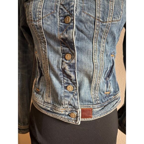 Pilcro & The Letterpress Anthropologie Jean Jacket Leather Size Small EUC - Picture 6 of 6